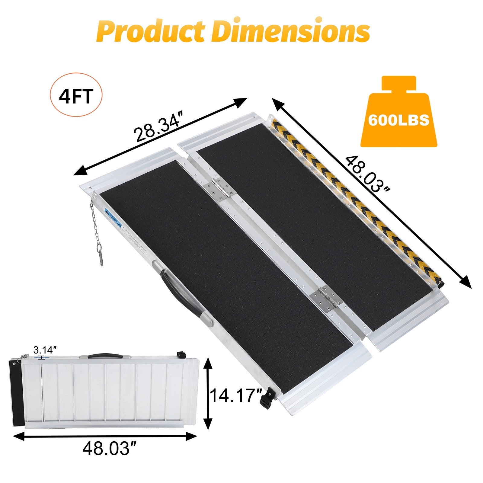 Garvee 4FT  Wheelchair Ramp for Home Use, Portable Aluminum Folding, 600lb Capacity, Anti-Slip Surface,Steps & Doorways Access