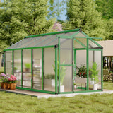 Garvee Greenhouse - Aluminum Greenhouses for Outdoors, Large Polycarbonate Greenhouse with Roof Vent, Heavy Duty Walk-In Green Houses for Outside Garden, Backyard, Patio, Lawn, Easy Assembly - Green