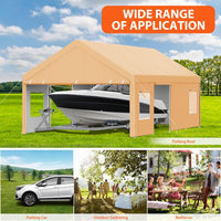 Garvee Heavy Duty Carport 13x25 FT Oversized Portable Garage with 4 Doors & 4 Windows, Reinforced Frame, Waterproof PE Tarp, All-Weather Protection, Galvanized Steel, Outdoor Shelter for Cars and Gatherings