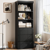 Garvee 70" Tall Bookcase with 3 Drawers, Farmhouse Bookshelf with 3 Tier Open Shelves, Modern Deep Storage Book Shelf Storage Cabinet Organizer for Living Room Office Library, Black - Black