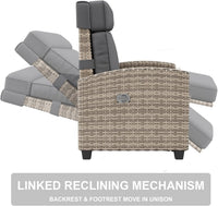 Garvee Outdoor Patio Recliner Chair, 175° Adjustable Wicker Lounge Chair with Footrest, Flip-Up Side Table & Removable Cushion for Porch, Deck, Poolside, Brown/Taupe