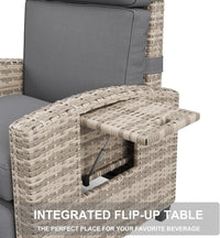 Garvee Outdoor Patio Recliner Chair, 175° Adjustable Wicker Lounge Chair with Footrest, Flip-Up Side Table & Removable Cushion for Porch, Deck, Poolside, Brown/Taupe