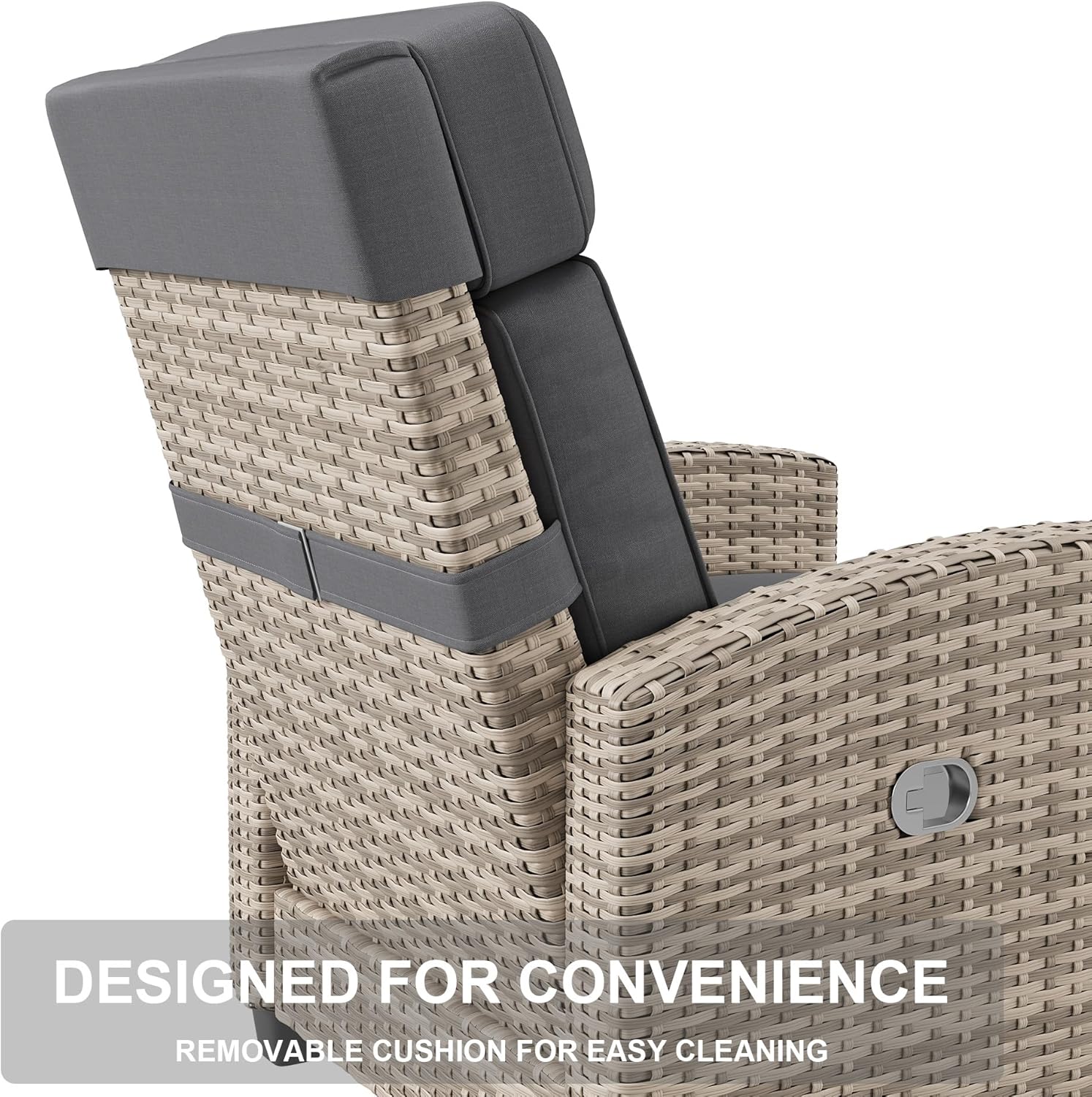 Garvee Outdoor Patio Recliner Chair, 175° Adjustable Wicker Lounge Chair with Footrest, Flip-Up Side Table & Removable Cushion for Porch, Deck, Poolside, Brown/Taupe
