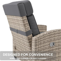 Garvee Outdoor Patio Recliner Chair, 175° Adjustable Wicker Lounge Chair with Footrest, Flip-Up Side Table & Removable Cushion for Porch, Deck, Poolside, Brown/Taupe