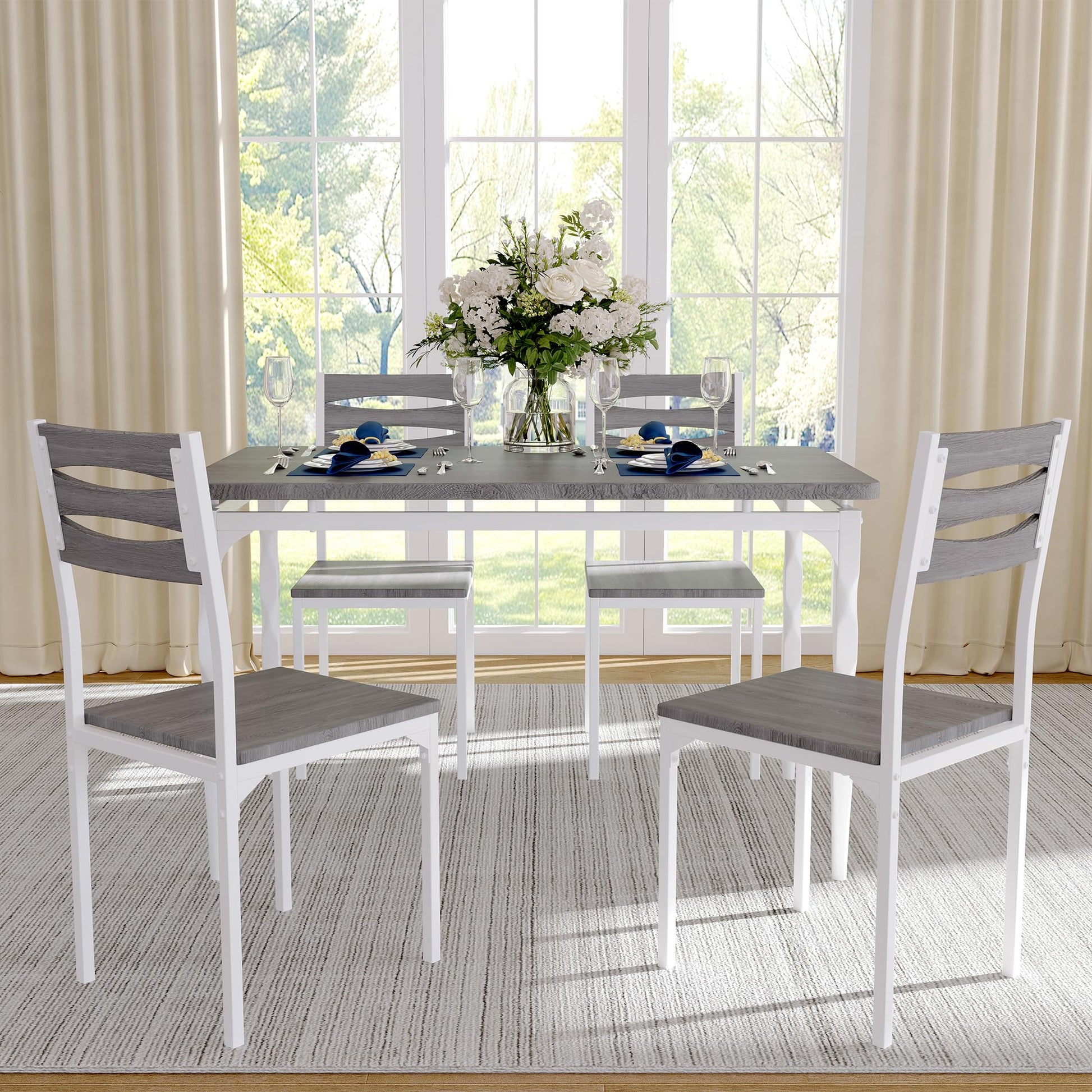 Garvee 5 Piece Industrial Dining Table and Chair Set with Spiral-Patterned Legs for Kitchen and Dining Room, Grey