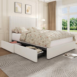 Garvee Bed Frame Queen Size with 4 Storage Drawer, Bed Frame with Headboard and Corduroy Vertical Channel Tufted Wingback, Sturdy Wooden Slats Support, Noise Free, Beige - Beige