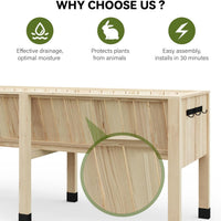 Garvee 46x24x31 in Wooden Raised Garden Bed with Legs & Hooks,13.7 in Planter Box, Non-Woven Liner, Outdoor Vegetable, Herb & Flower Planter