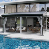 Garvee 12'x16' Wall-Mounted Hardtop Gazebo Aluminum Frame Galvanized Steel Roof Gutters Mosquito Netting Privacy Curtains for Backyard Deck Carport - Gray