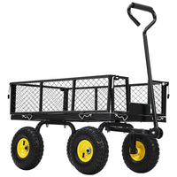 Garvee Heavy Duty Steel Garden Cart 900 LBS Load 3-in-1 Design 10" Pneumatic Tires 180° Rotating Handle Removable Sides for Farm Yard