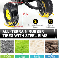 Garvee Heavy Duty Steel Garden Cart 900 LBS Load 3-in-1 Design 10" Pneumatic Tires 180° Rotating Handle Removable Sides for Farm Yard
