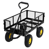 Garvee Heavy Duty Garden Cart 550LBS Metal Wagon with 10" Pneumatic Wheels & 180° Rotating Handle 1.2mm Steel Powder-Coated Removable Sides Farm Beach Outdoor - Black