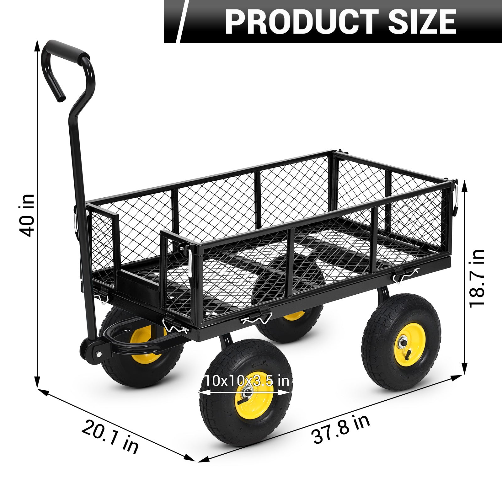 Garvee Heavy Duty Steel Garden Cart 900 LBS Load 3-in-1 Design 10" Pneumatic Tires 180° Rotating Handle Removable Sides for Farm Yard