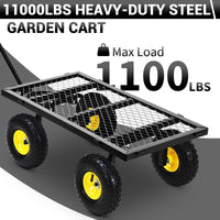 Garvee Heavy Duty Steel Garden Cart 1100 LBS Load 3-in-1 Design 10" Pneumatic Tires 180° Rotating Handle Removable Sides for Farm Yard