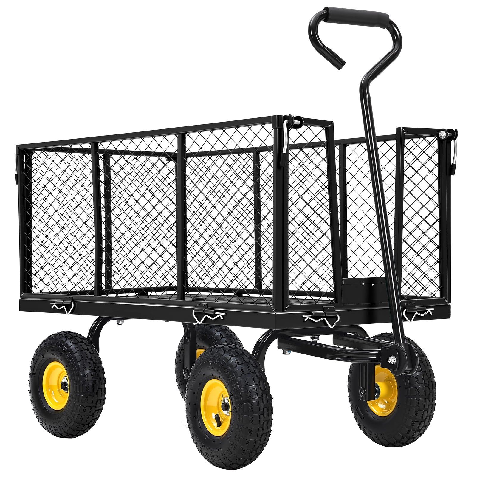Garvee Heavy Duty Steel Garden Cart 1100 LBS Load 3-in-1 Design 10" Pneumatic Tires 180° Rotating Handle Removable Sides for Farm Yard