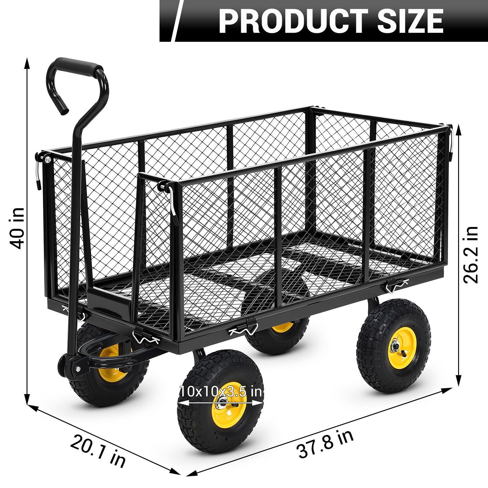 Garvee Heavy Duty Steel Garden Cart 1100 LBS Load 3-in-1 Design 10" Pneumatic Tires 180° Rotating Handle Removable Sides for Farm Yard