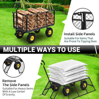 Garvee Heavy Duty Steel Garden Cart 1100 LBS Load 3-in-1 Design 10" Pneumatic Tires 180° Rotating Handle Removable Sides for Farm Yard