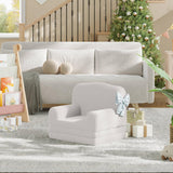 Garvee Foldable Lambswool Toddler Couch in Wave-Shaped Design for Reading and Playroom, White - White