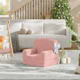 Garvee Foldable Lambswool Toddler Couch in Wave-Shaped Design for Reading and Playroom, Pink - Pink