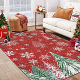 Garvee Christmas 6x9 Area Rug, Red Snowflake Christmas Tree Rugs for Living Room Washable, Bedroom Throw Rugs Non Slip, Soft Low Pile Floor Carpet for Kitchen Dining Room Christmas Decorations - Red