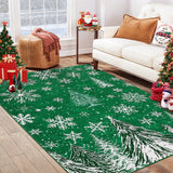 Garvee Christmas 4x6 Area Rug, Green Snowflake Christmas Tree Rugs for Living Room Washable, Bedroom Throw Rugs Non Slip, Soft Low Pile Floor Carpet for Kitchen Dining Room Christmas Decorations - Pine Green Snowflake