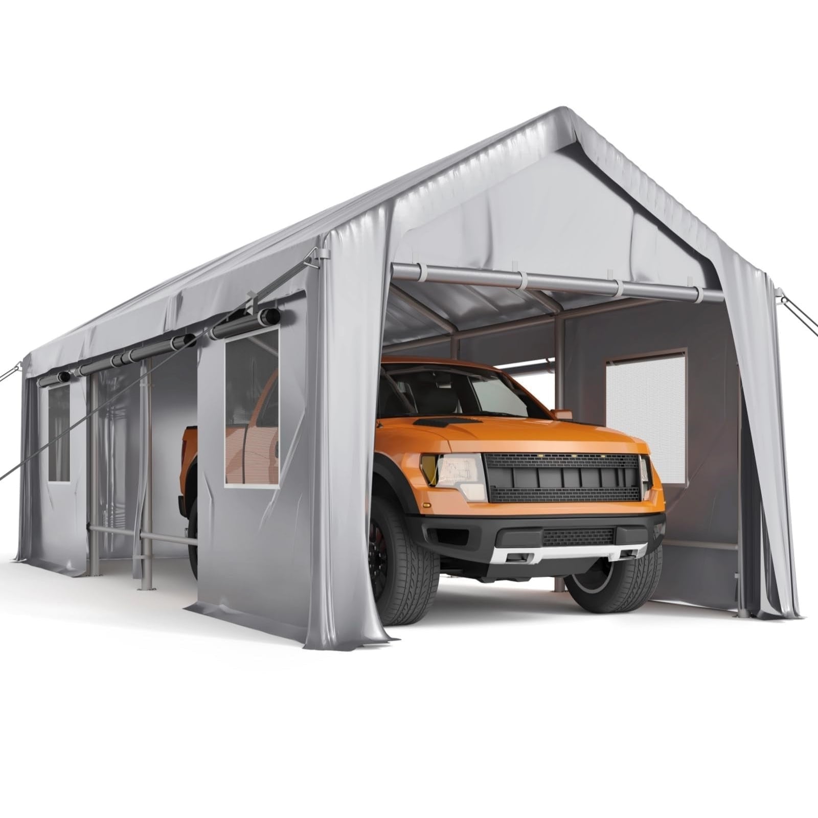 Garvee Heavy-Duty Carport Canopy 13'x25'x11' Windproof UV-Resistant Steel Frame Roll-Up Sidewalls Ventilated Windows Outdoor Vehicle Storage