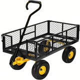 Garvee 500 Lbs Garden Wagon Heavy-Duty Steel Cart with 10" All-Terrain Tires, Removable Mesh Panels, 180° Rotating Handle for Outdoor Gardens - Black + Yellow