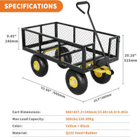Garvee 500 Lbs Garden Wagon Heavy-Duty Steel Cart with 10" All-Terrain Tires, Removable Mesh Panels, 180° Rotating Handle for Outdoor Gardens