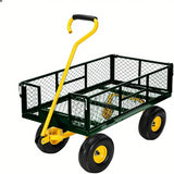 Garvee 1400 Lbs Garden Wagon Heavy-Duty Steel Cart with 10" All-Terrain Tires, Removable Mesh Panels, 180° Rotating Handle for Outdoor Gardens - Green + Yellow