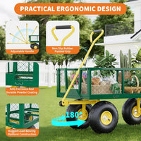 Garvee 1400 Lbs Garden Wagon Heavy-Duty Steel Cart with 10" All-Terrain Tires, Removable Mesh Panels, 180° Rotating Handle for Outdoor Gardens