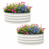 Garvee Round Galvanized Raised Garden Bed 2FT-4FT Durable Steel Wave Design Open Bottom Safety Corners Balcony Backyard - White