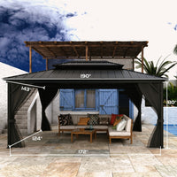 Garvee 12' x 16' Hardtop Gazebo, Double Metal Roof, Aluminum Frame Outdoor Pavilion with Curtains & Mosquito Netting for Patio, Backyard & Garden, Black/Gray