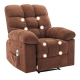 Garvee Recliner Chair with Massage and Heat, Single Sofa Wide Recliner Chair, Heat Ergonomic Overstuffed Breathable Fabric Reclining Chair with 2 Side Pockets, Remote Control, Living Room, Brown - Brown