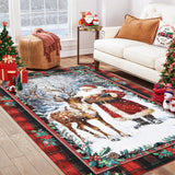 Garvee Christmas Santa Claus Reindeer Area Rug Washable Non Slip Winter Rugs Christmas for Living Room Low Pile Throw Rug Carpet Red 3*5Ft - Santa Claus Elk|Red