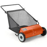 Garvee 26" Heavy-Duty Push Lawn Sweeper - 4 Spinning Brushes, 7Ft³ Large Capacity Collection Bag, Adjustable Height for Grass, Leaves & Debris On All Terrains - Orange
