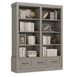 Garvee 64" H Tall Bookcshelf w/ 4 Tier Double Wide Open Shelf, Farmhouse Bookcase with 3 Storage Drawers, Large Storage Bookcase Wooden Deep Bookshelves for Library Office Living Room, Grey - Gray