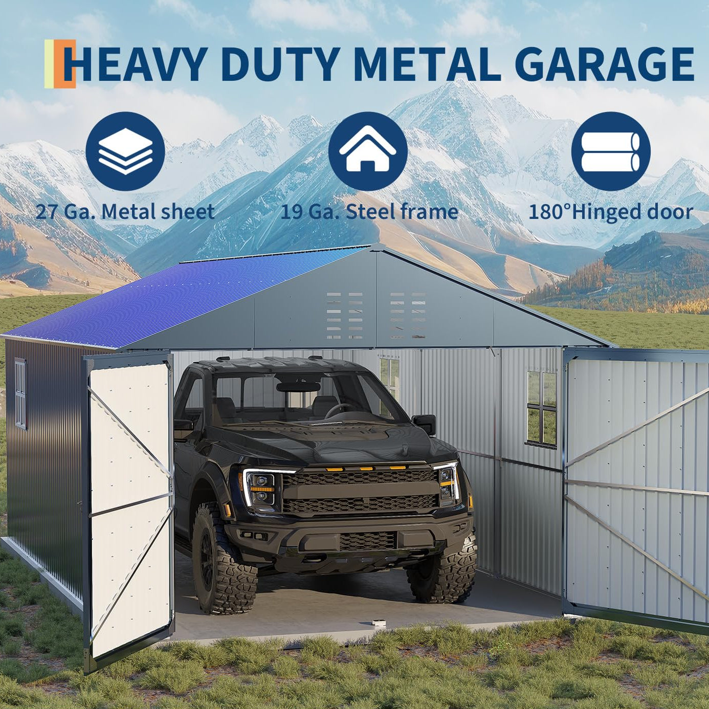 Garvee All-Weather Metal Carport 12x20 FT - Reinforced Frame & Steel Roof - Permanent Outdoor Garage Outdoor Storage for Pickup Trucks, Bass Boats, Tractors - Durable Storage Shelter, Carport, Car Outdoor Storage