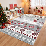Garvee Area Rug 8x10 Christmas Snowflake Rug for Living Room, Thin Washable Carpet with Non Slip Rubber Backing, Low Pile Non Shedding Printed Mat, Soft Foldable Floor Covering for Bedroom, Grey - Gray