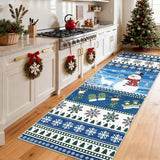 Garvee Christmas Snowman Runner Rug 2x8 Washable Carpet Runner Non Slip Xmas Snowflake Holiday Decor Kitchen Rugs Soft Low Pile Long Carpet Indoor Mat for Bathroom Bedroom Blue - Blue