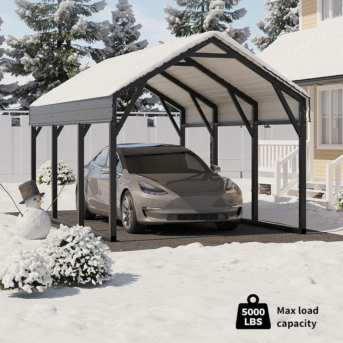 Garvee 10x15 FT Metal Carport, Reinforced Frame and Steel Roof for All-Weather Use, Permanent Shelter for Bass Boats, Full-Sized Pickup Trucks, and Tractors