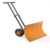 Garvee 29"W X 19"H Snow Pusher Shovel with Wheels - Heavy Duty Steel, 5-Position Adjustable Blade, Ergonomic Handle, Anti-Skid Wheels, Powder-Coated, Orange, for Driveway & Sidewalk - Orange