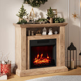 Garvee 32 in Electric Fireplace with Mantel, Fireplace TV Stand with 18" Insert, Open Shelf, Adjustable Flame Brightness, Timer, Overheat Protection & Remote Control, Natural