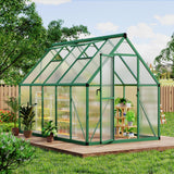 Garvee 6' x 9' Polycarbonate Walk-In Greenhouse, Aluminum Frame Greenhouse with 4mm Twin-Wall Panels, Lockable Door, Roof Vent & Ground Stakes, Green - Green