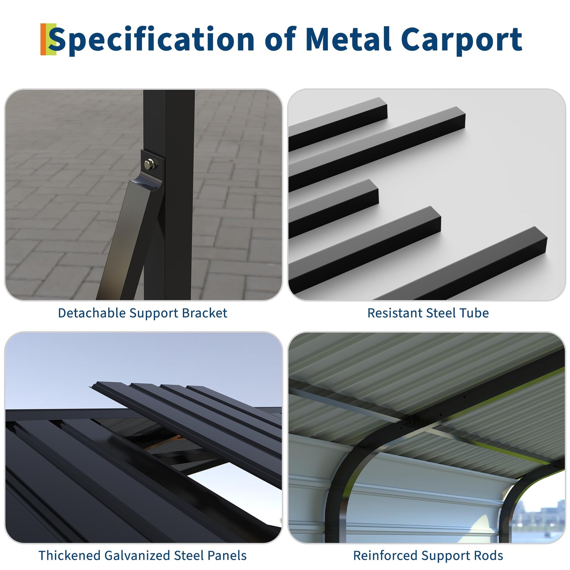 Garvee 10×15 FT Heavy Duty Metal Carport with Galvanized Steel Frame, All-Weather Outdoor Car Shelter for Cars, Trucks, Boats, Vehicles & Equipment, Outdoor Galvanized Shelter (Shipped in 2 packages)