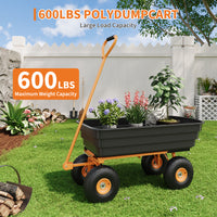 Garvee 600LB Capacity All-Terrain Yard Wagon – Heavy Duty Utility Cart with Quick-Dump & Adjustable Handle, Perfect for Hauling Soil, Plants, Gardening Tools, and Landscaping Work