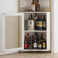 Garvee Corner Wine Bar Rack Cabinet with Detachable Wine Rack, Bar Cabinet with Glass Holder and Mesh Door, Liquor Coffe Bar Cabinet with Adjustable Shelves, ‎Gold