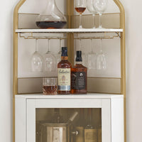 Garvee Corner Wine Bar Rack Cabinet with Detachable Wine Rack, Bar Cabinet with Glass Holder and Mesh Door, Liquor Coffe Bar Cabinet with Adjustable Shelves, ‎Gold