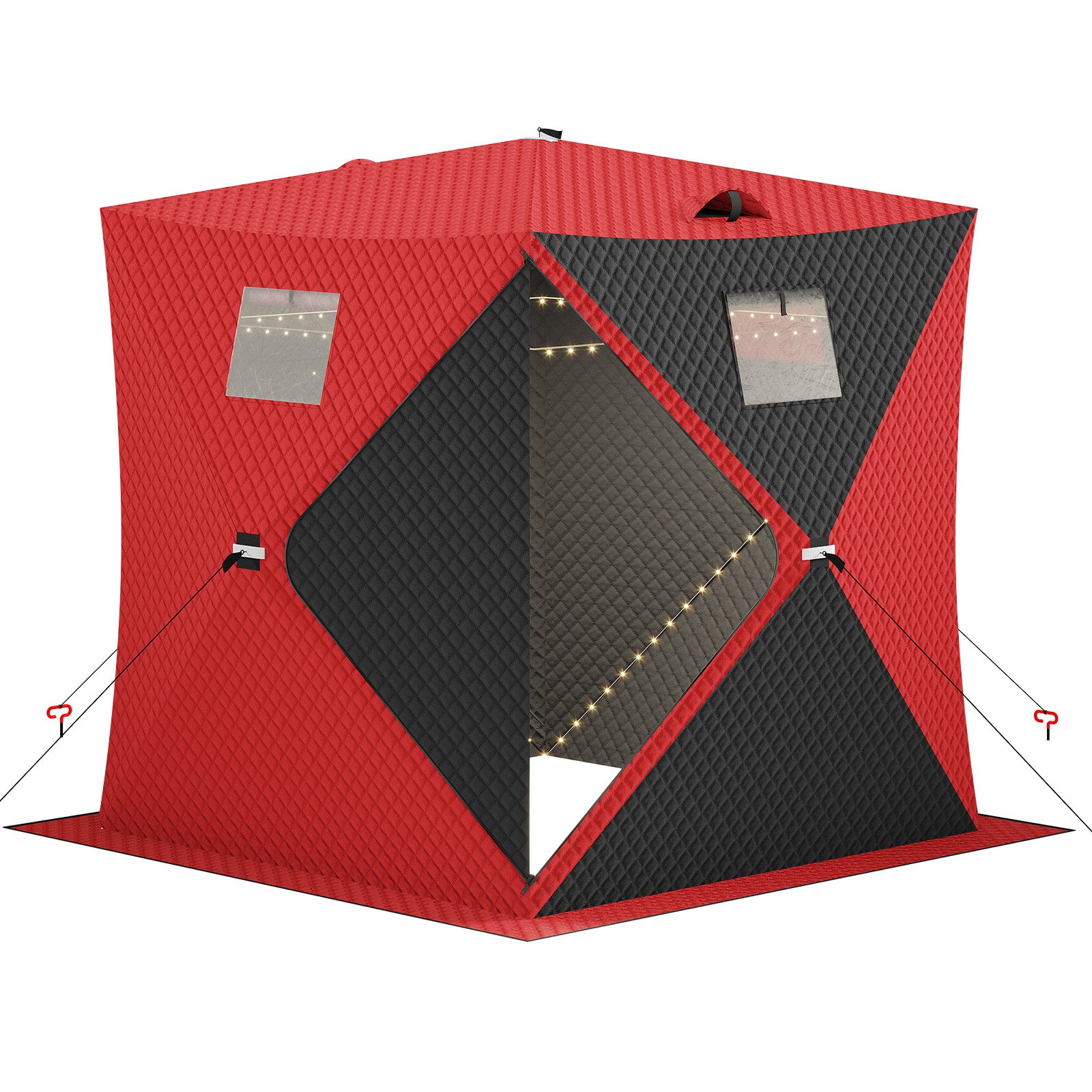 Garvee Insulated Pop-Up Ice Fishing Shelter  – Portable Winter Tent with Windows, Zippered Door, Integrated Light Strip, Carry Bag, Anchors & Wind Rope – Durable Ice Shanty for Outdoor Ice Fishing