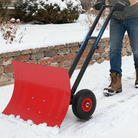Garvee 29"W X 19.8"H Snow Shovel with 7-Position Angled Blade & Adjustable Handle, Heavy Duty Metal Snow Pusher Shovel with Wheels for Driveway, Doorway, Sidewalk, Pavement