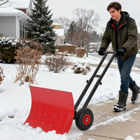 Garvee 29"W X 19.8"H Snow Shovel with 7-Position Angled Blade & Adjustable Handle, Heavy Duty Metal Snow Pusher Shovel with Wheels for Driveway, Doorway, Sidewalk, Pavement