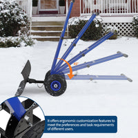 Garvee Snow Shovel 29"W X 14.2"H with 7-Position Angled Blade & Adjustable Handle, Heavy Duty Metal Snow Pusher Shovel with Wheels for Driveway, Doorway, Sidewalk, Pavement